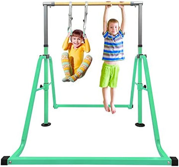 Kids Adjustable Folding Gymnastics Bar with Rings